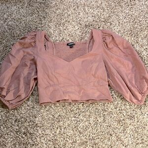 Blush pink blouse, worn once, semi puffy sleeves, heart neckline, cropped